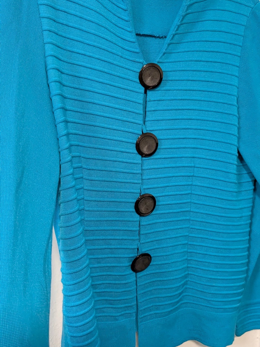Misook Turquoise Ribbed Button-Front Cardigan - Picture 4 of 11